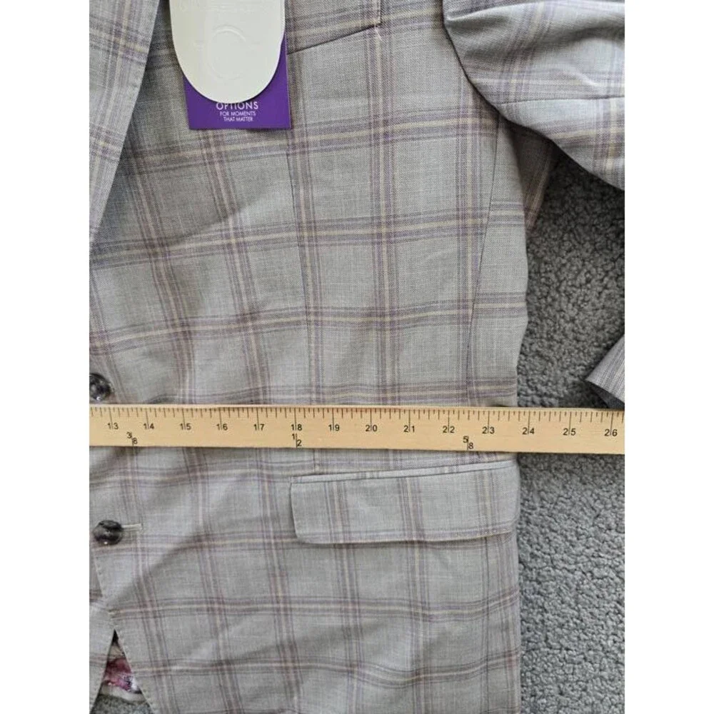 Tayion Collection Regular-Fit Suit Jacket Men's 46R Tan Check Long Sleeve